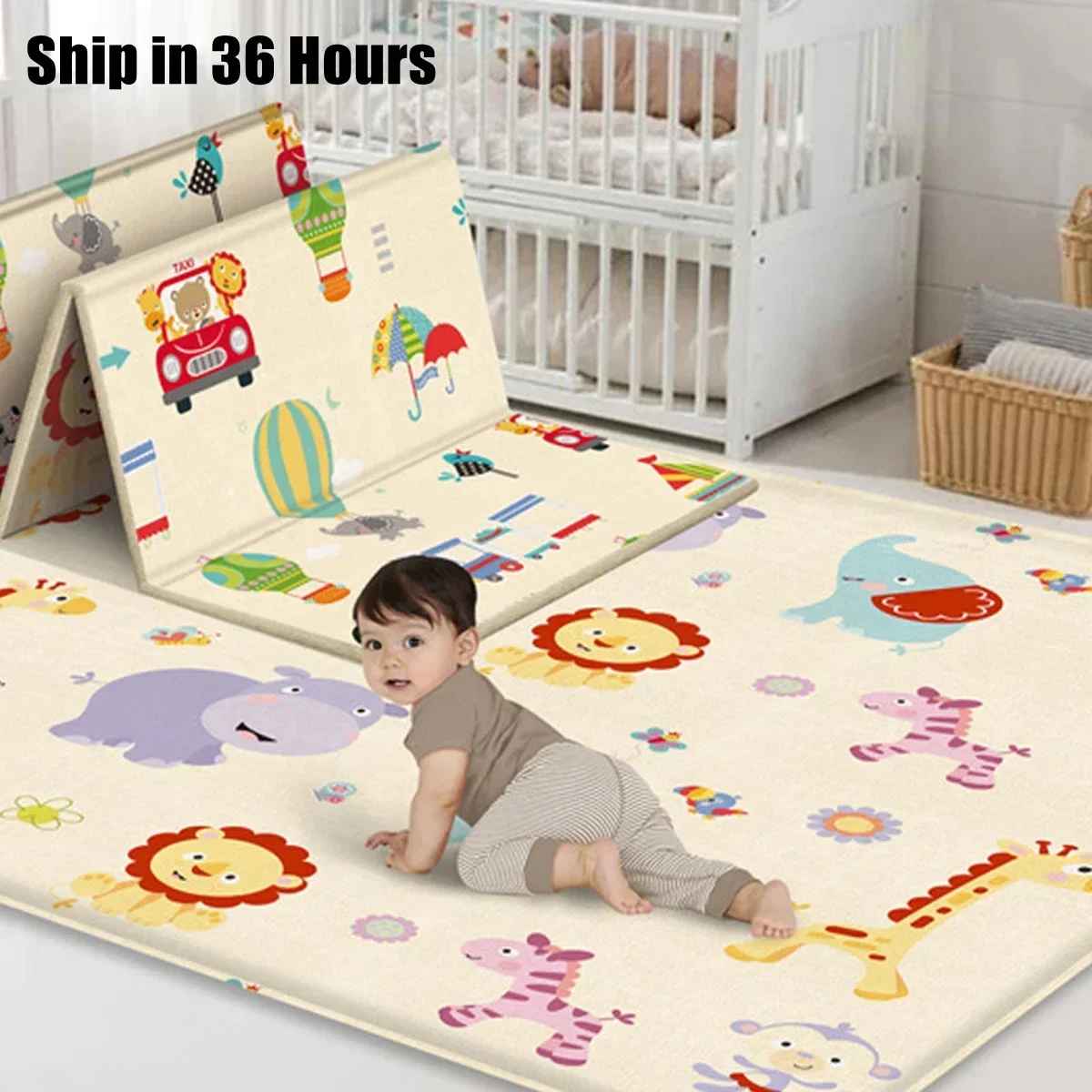 Activities Mat for Baby Non-toxic Outdoor Camping Foldable Play Mat Double-Sided Cartoon Pattern Waterproof Carpet Easy To Carry